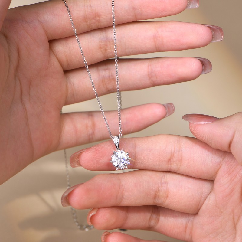 1 Carat Round Brilliant Cut D Color Moissanite Pendant Necklace Silver 925 Moissanite Diamond Test Past White Gemstone Necklace