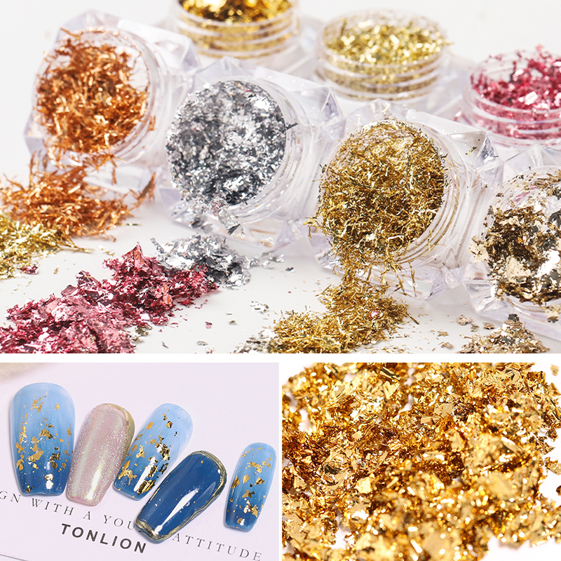 1 Box Nail Art Gold Silver Foil Paper 3D Irregular Aluminum Sticker DIY Manicure Glitter UV Gel Polish Nail Decoration Tools