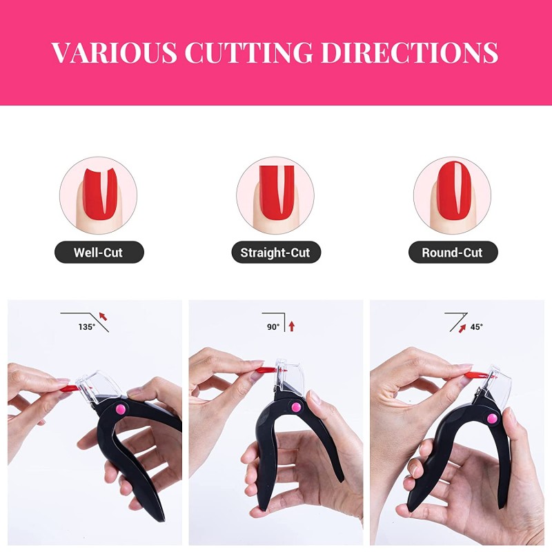 Nail Clippers for Acrylic Nails with Sizer and Catcher Adjustable Nail Tip Cutter with Length Measurement Dial.