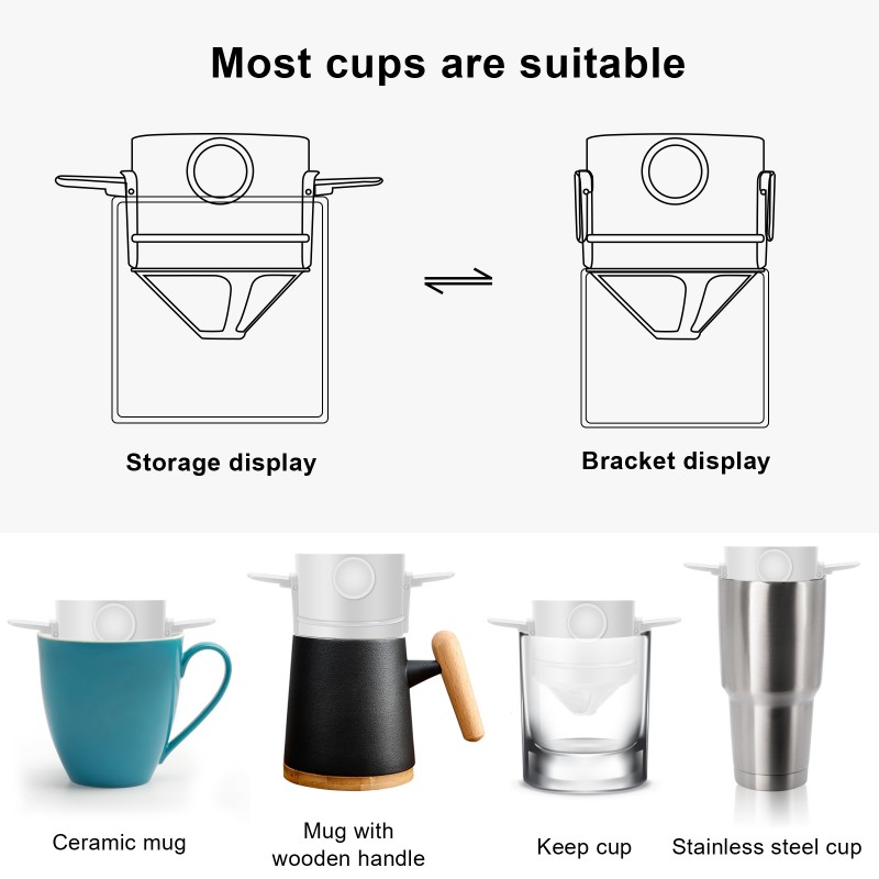 Portable Foldable Coffee Filter Stainless Steel Easy Clean Reusable Coffee Funnel Paperless Pour Over Holder Coffee Dripper