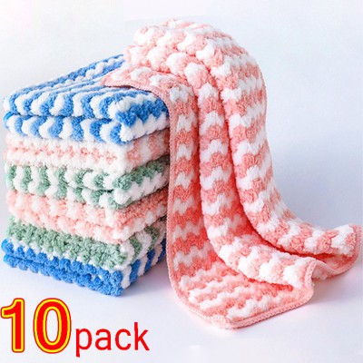 Skycarper 10pcs High-End Super Absorbent Kitchen Towels 100% Coral Fleece  Super Soft Household Cleaning Cloth Dishcloth Kitchen Towels Premium Rags